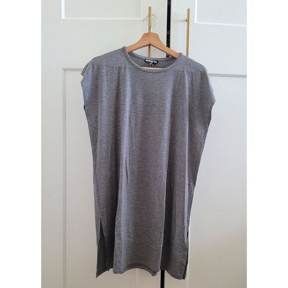 EILEEN FISHER Tops - EILEEN FISHER Womens Gray Heather Cap Sleeve Crew Neck Tunic Top Petites PL